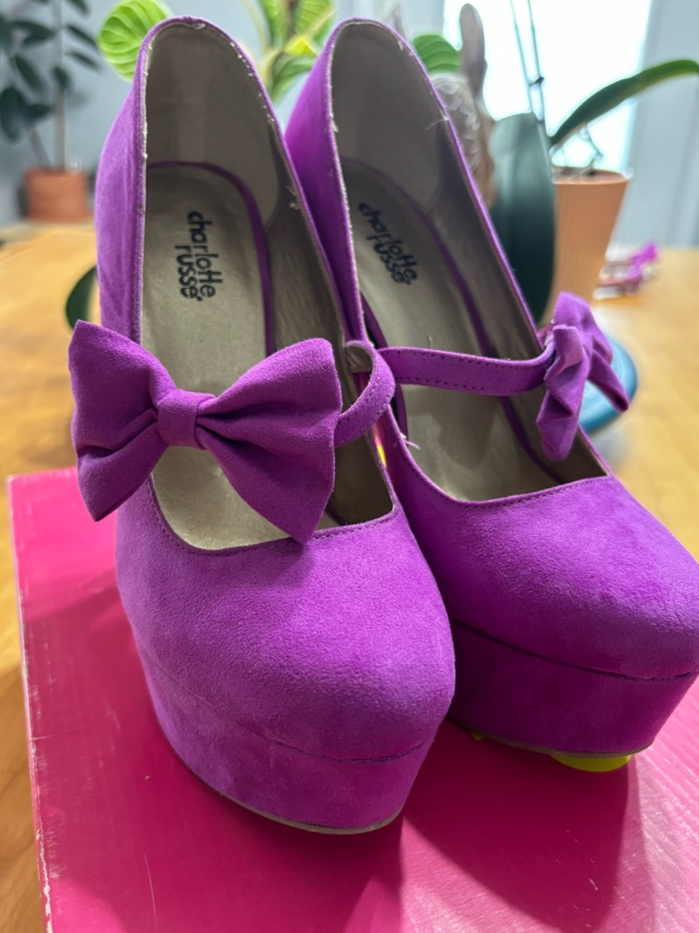 Charlotte Russe Bright Purple Platform Mary Jane Pumps with Bow